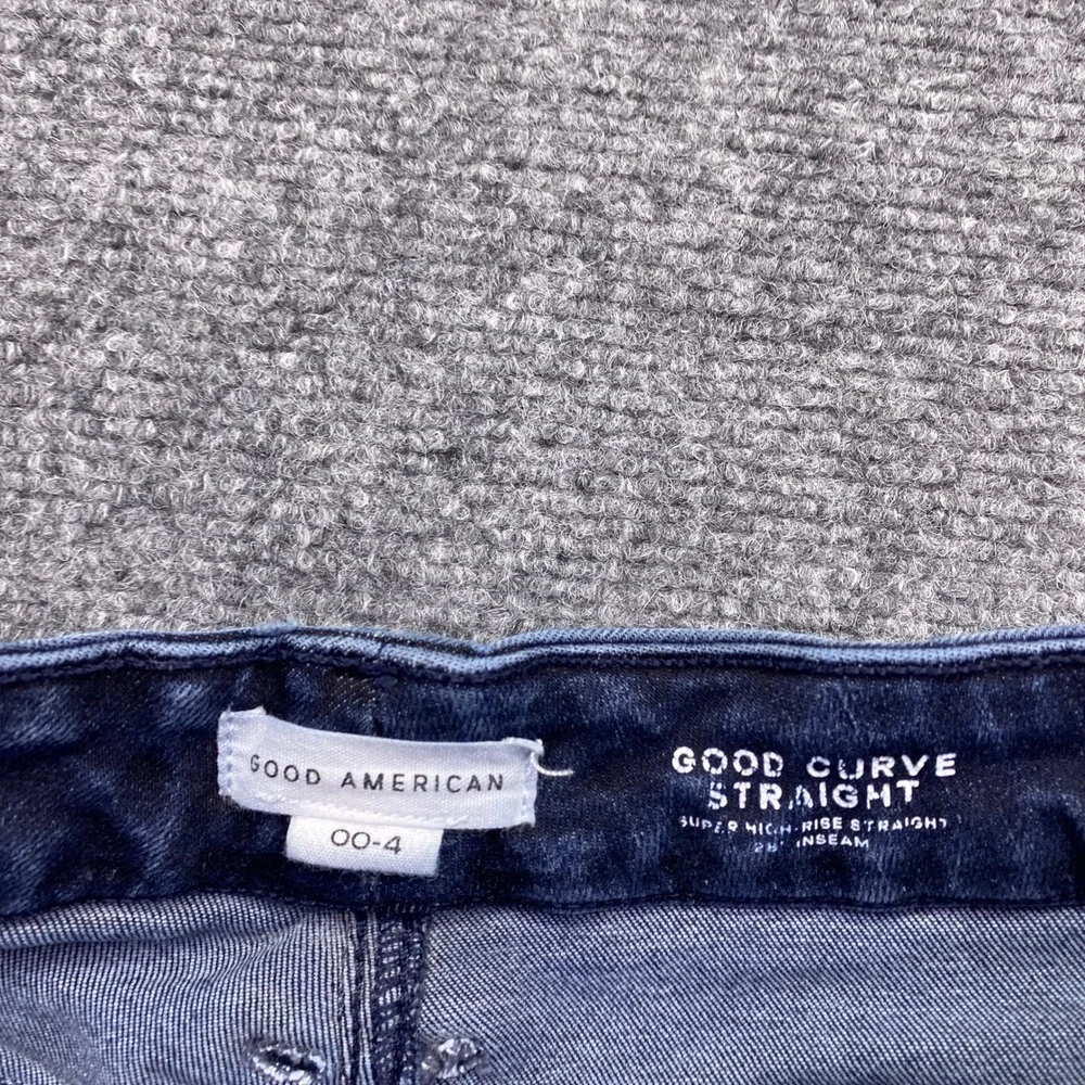 Good American Good Curve Straight Jeans Dark Wash Super High Rise 00-4 Grunge